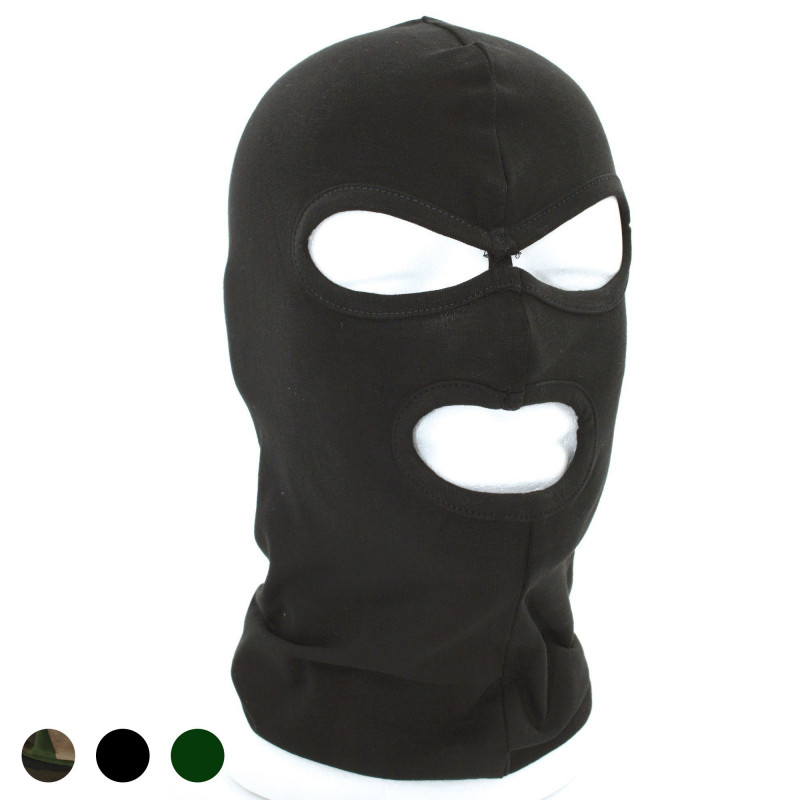 Cagoule 3 ouvertures camouflage, noire, vert armée