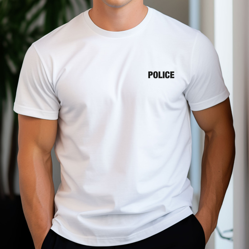 Tshirt blanc marquage Police Tshirt blanc marquage Police
