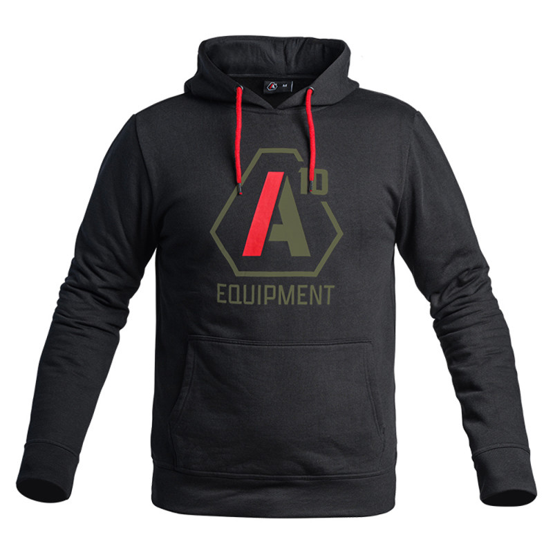 Hoodie SIGNATURE noir logo vert olive/rouge – A10 Equipment