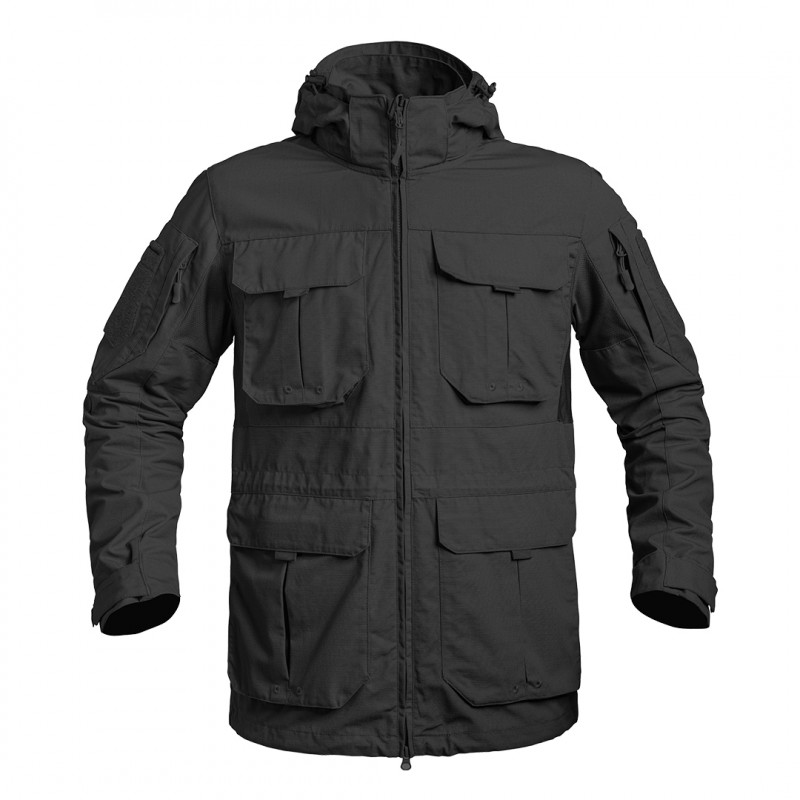 Veste longue FIGHTER noire – Ripstop 5.0, capuche amovible, poches multiples