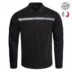Polo SÉCU-ONE manches longues – Sécurité Privée noir rétro-réfléchissant