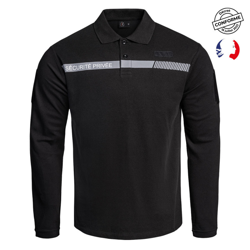 Polo SÉCU-ONE manches longues – Sécurité Privée noir rétro-réfléchissant Polo SÉCU-ONE manches longues – Sécurité Privée noir rétro-réfléchissant