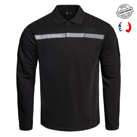 Polo SÉCU-ONE manches longues – Sécurité Privée noir rétro-réfléchissant