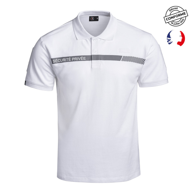 Polo SÉCU-ONE Sécurité Privée – blanc rétro-réfléchissant, coton 250 g