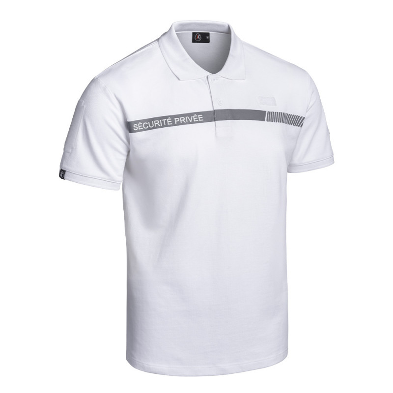 Polo SÉCU-ONE Sécurité Privée – blanc rétro-réfléchissant, coton 250 g