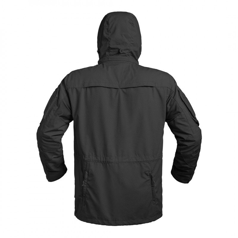 Veste longue FIGHTER noire – Ripstop 5.0, capuche amovible, poches multiples