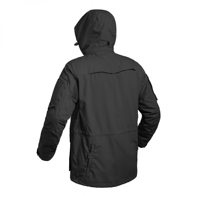 Veste longue FIGHTER noire – Ripstop 5.0, capuche amovible, poches multiples