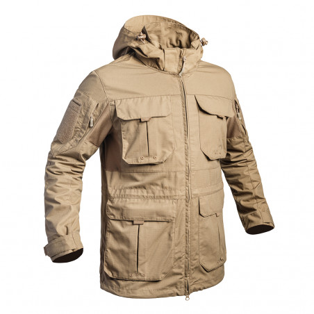 Veste longue FIGHTER tan – Ripstop 5.0, capuche amovible & poches multiples