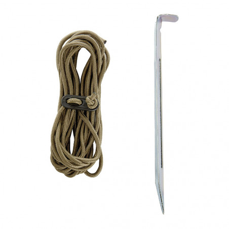 Kit fixation bâches terrain EXPÉDITION 20 pièces – 12 piquets métal + 8 cordes nylon
