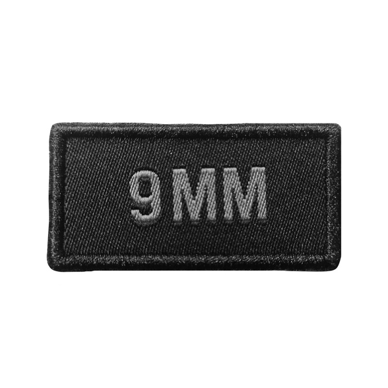 Patch calibre 9 mm brodé noir – identification munitions