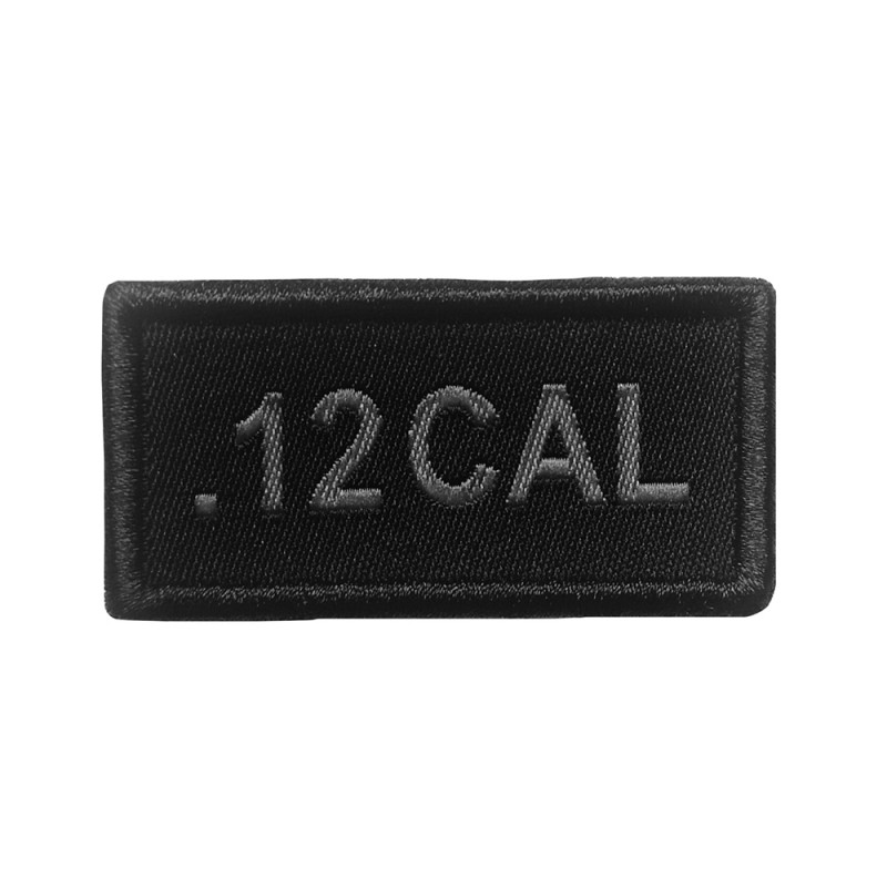 Patch Calibre 12 brodé gris sur fond noir – écusson velcro tactique Patch Calibre 12 brodé gris sur fond noir – écusson velcro tactique