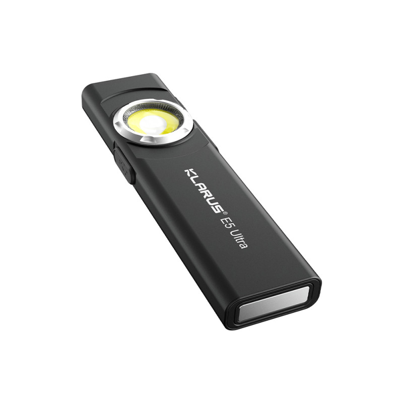 Lampe E5 Ultra 800 lumens noire rechargeable double source tactique compacte Lampe E5 Ultra 800 lumens noire rechargeable double source tactique compacte