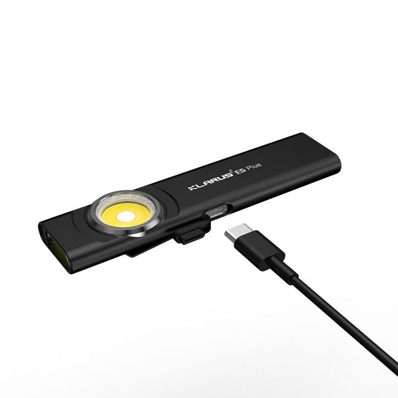 Lampe E5 Plus 650 lumens noire rechargeable double source compacte