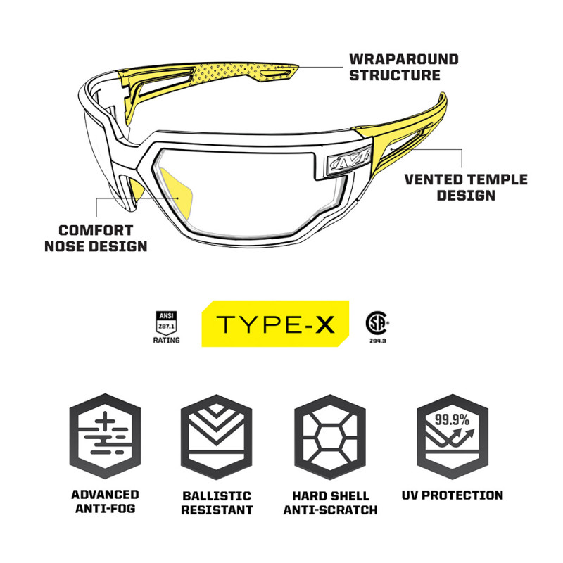 Lunettes de protection balistique Type-X – écran fumé anti-éblouissement