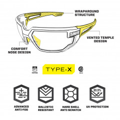 Lunettes de protection balistique Type-X écran ambré