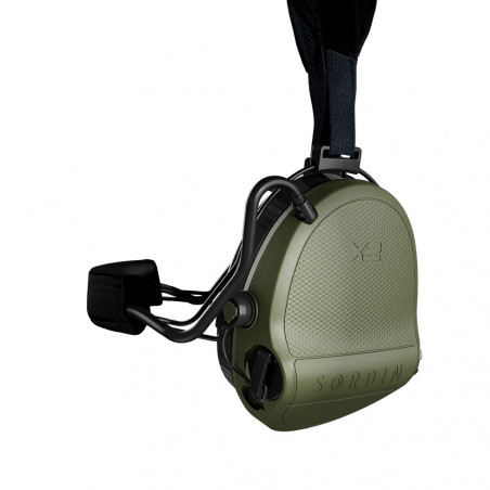 Casque anti-bruit Suprême X2 vert olive avec serre-nuque tissu noir et anneaux d'hygiène en gel