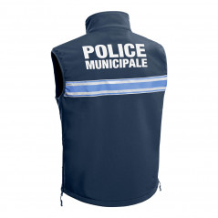 Gilet Softshell sans manches « POLICE MUNICIPALE » – P.M. ONE – Bleu Marine