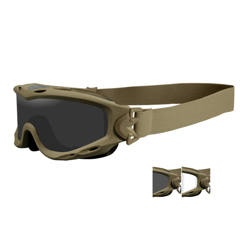 Masque balistique SPEAR Tan – 3 écrans (Fumé/Incolore/Orange) | Wiley X | PROS-F.A.S