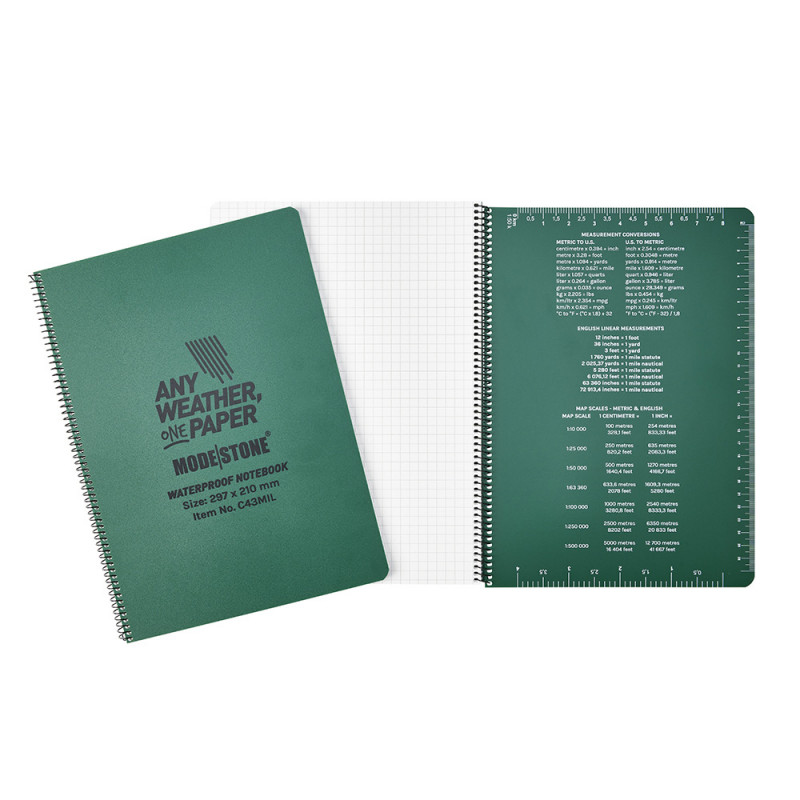 Carnet tout-temps militaire 100 pages – 210 × 297 mm vert olive, étanche