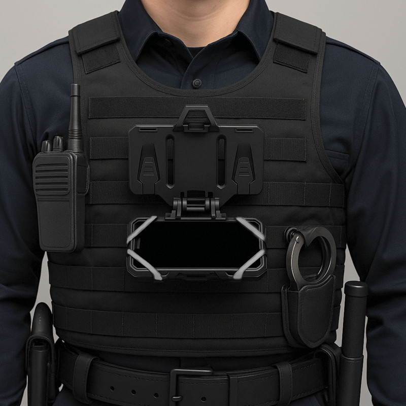 Support téléphone gilet tactique – fixation MOLLE / panneau frontal