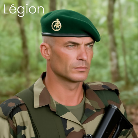Béret militaire — bord cuir, laine vierge