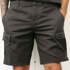 Bermuda kaki professionnel – coupe droite satin poly-coton 265 g/m²