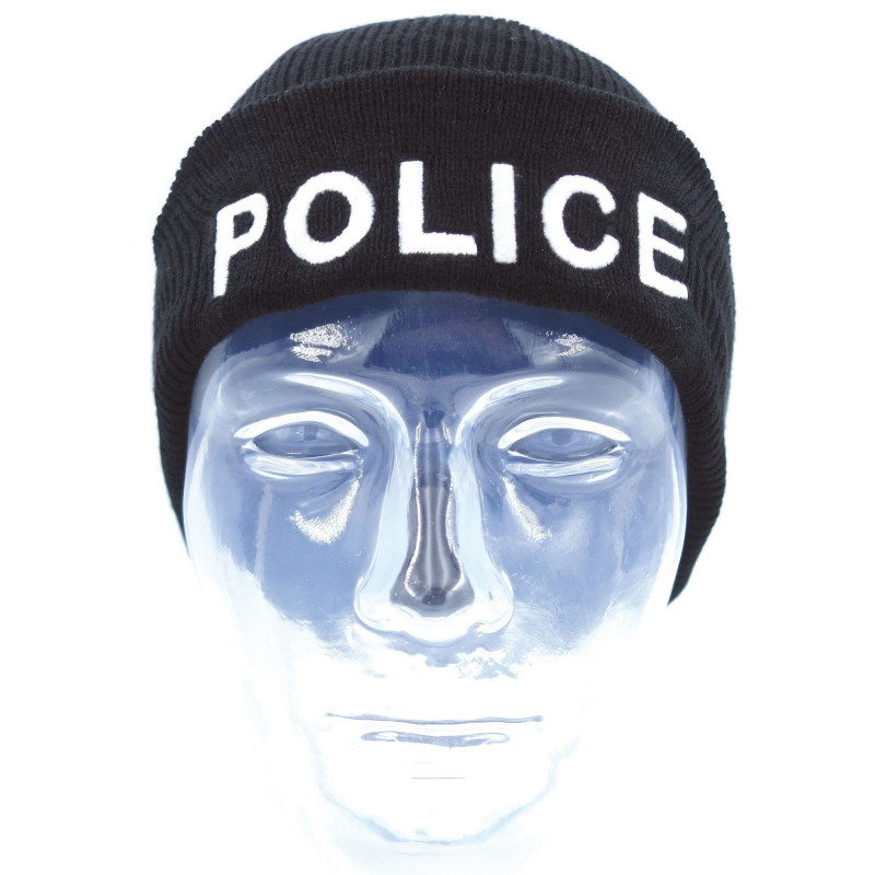Bonnet maille Thinsulate noir “POLICE” — isolation & identification