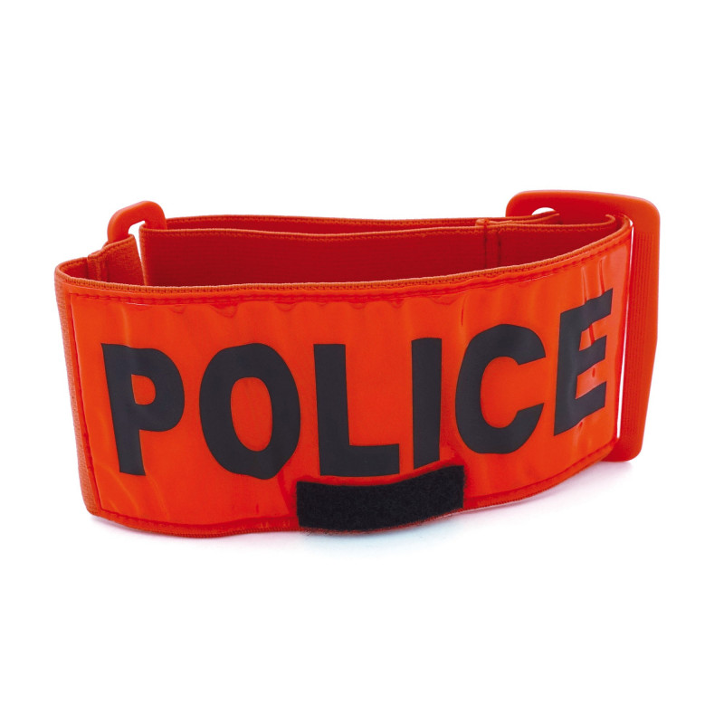 Brassard orange fluo Police avec RIO – porte-insigne réglable 7 cm