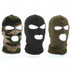 Cagoule 3 ouvertures camouflage noire/vert armée – protection tête & visage
