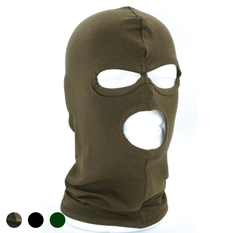 Cagoule 3 ouvertures camouflage noire/vert armée – protection tête & visage Cagoule 3 ouvertures camouflage noire/vert armée – protection tête & visage