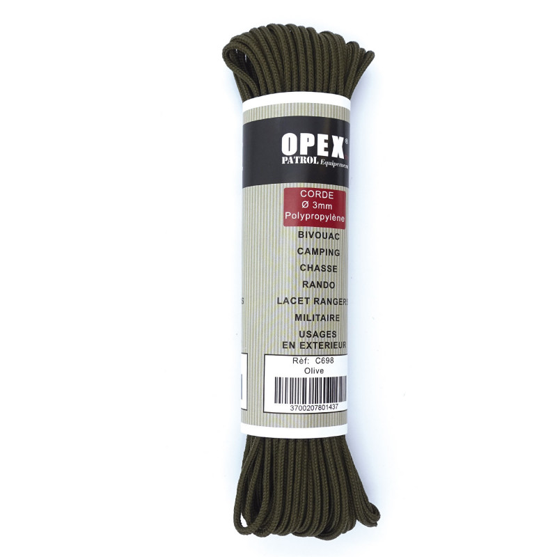 Corde Para Vert Armée 15m - Polypropylène Tressé - Camping / Chasse
