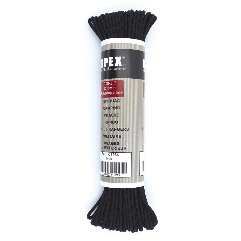 Corde Para Noire 15m - Polypropylène Tressé - Camping, Chasse, Bateau Corde Para Noire 15m - Polypropylène Tressé - Camping, Chasse, Bateau