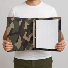 Classeur A4 Camouflage CE – PVC Résistant, 4 Anneaux