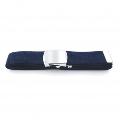Ceinture sangle bleue avec boucle argent – toile coton 140×3,2 cm | Pros-Fas
