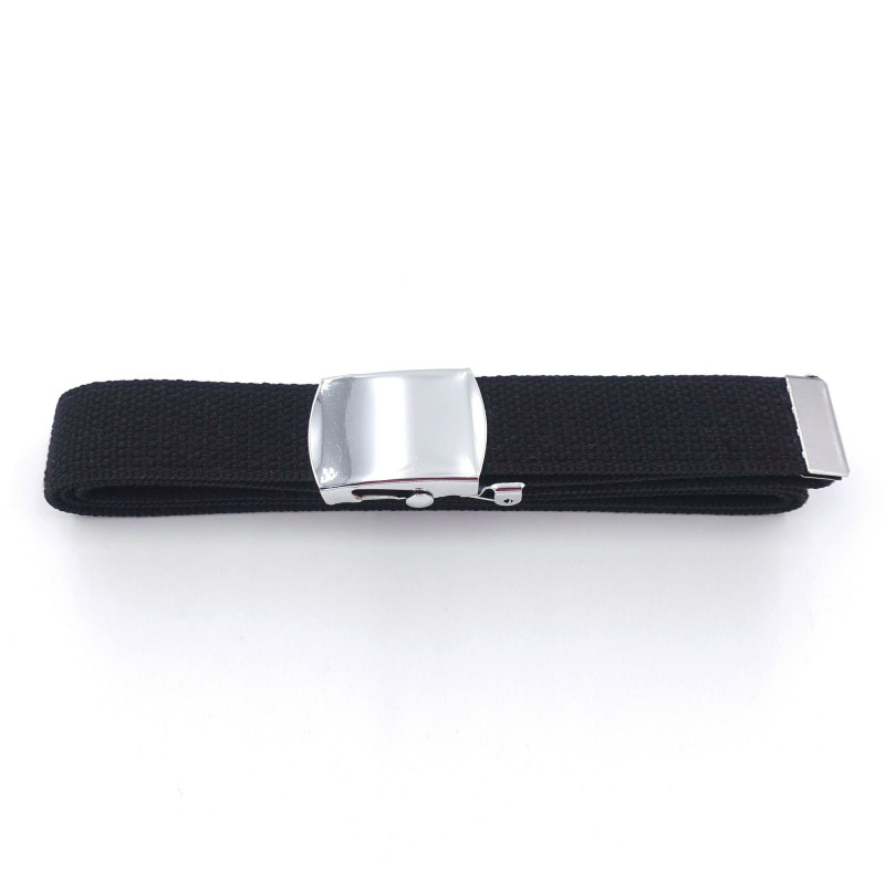 Ceinture sangle nylon noir – boucle argent — 38 mm