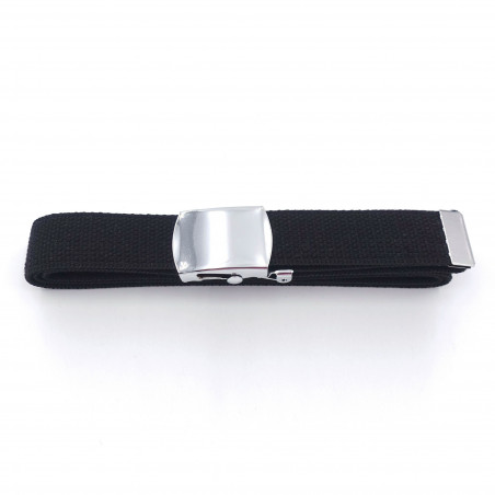 Ceinture sangle nylon noir – boucle argent — 38 mm