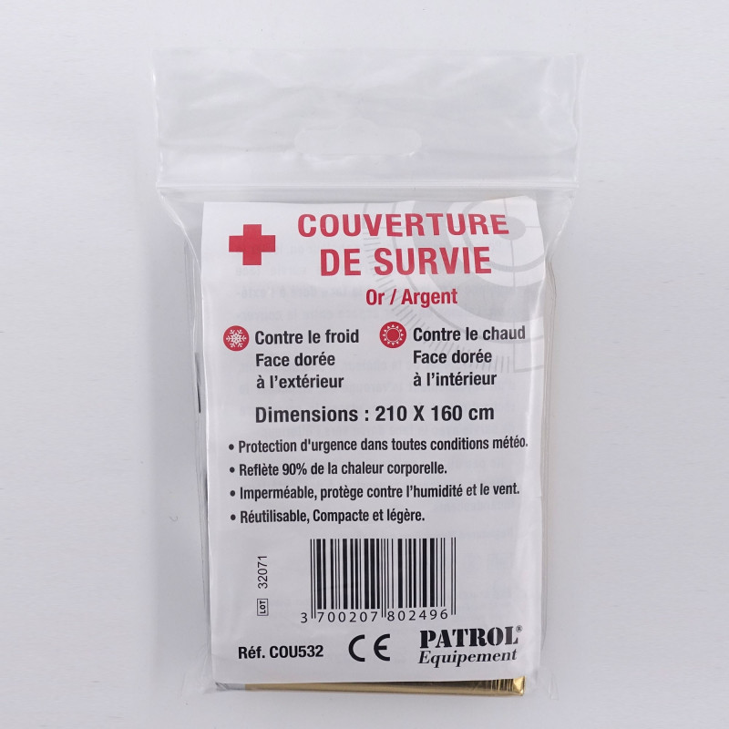 Couverture de survie isotherme — film métallisé réfléchissant
