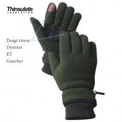 Gants polaires doigt tireur Thinsulate - 3 couleurs - vert - coyote - noir Gants polaires doigt tireur Thinsulate - 3 couleurs - vert - coyote - noir