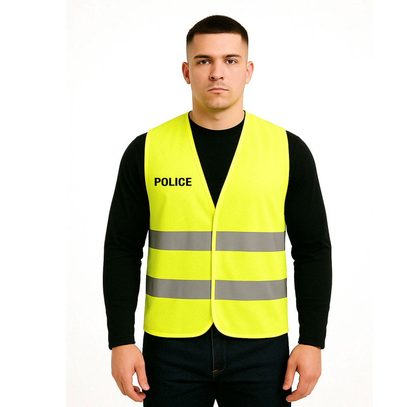Gilet fluo haute visibilité POLICE – Bandes réfléchissantes Gilet fluo haute visibilité POLICE – Bandes réfléchissantes