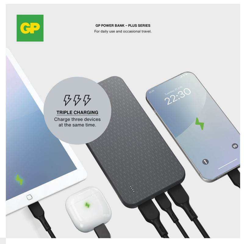 Powerbank GP Plus 10 000 mAh – batterie externe noir, charge rapide USB-C Powerbank GP Plus 10 000 mAh – batterie externe noir, charge rapide USB-C