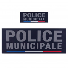 Bandeau identification Police Municipale – fond marine, dos auto-agrippant, format 45 mm x 4,5 cm