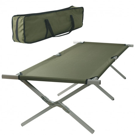 Lit de camp aluminium style US – pliant, robuste, transportable