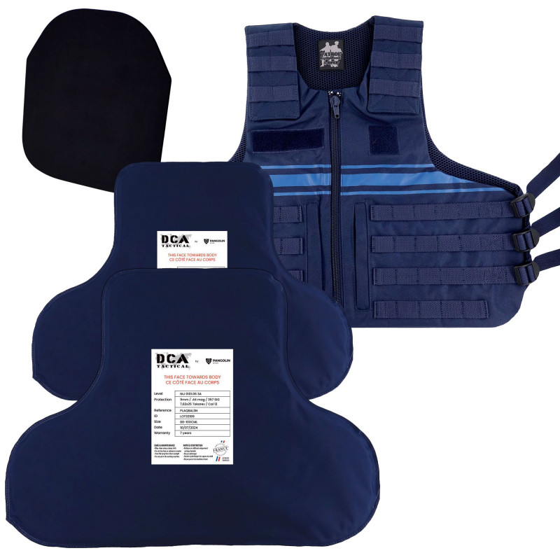 Pack protection balistique Police Municipale – plaques NIJ 3A + trauma + housse