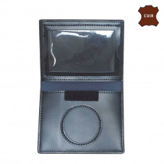 Porte-cartes Cuir Format CB – Cuir véritable, adhésif médaille, bande velcro