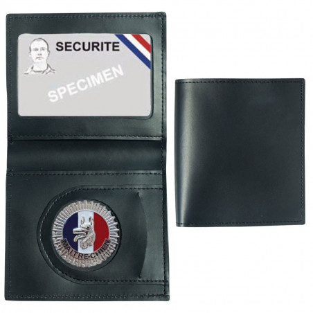 Porte-cartes cuir avec insigne Maître-Chien — format CB + billet