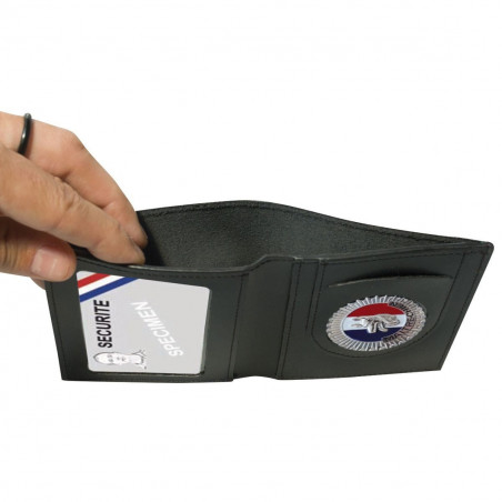 Porte-cartes cuir format CB + billet avec insigne Maître-Chien