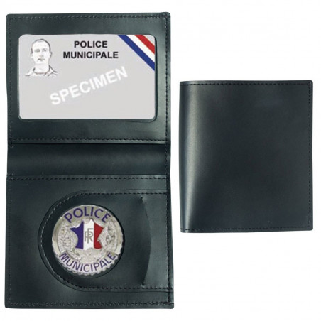 Porte-cartes cuir Police Municipale — format CB, 2 volets