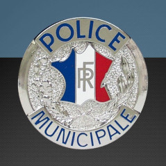 Porte-cartes cuir format CB + billets avec insigne Police Municipale
