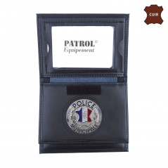Porte-cartes Police Municipale 3 volets cuir avec médaille et grade