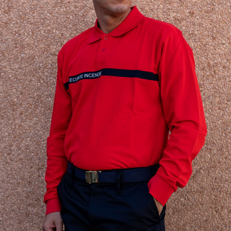 Polo rouge Sécurité Incendie manches longues